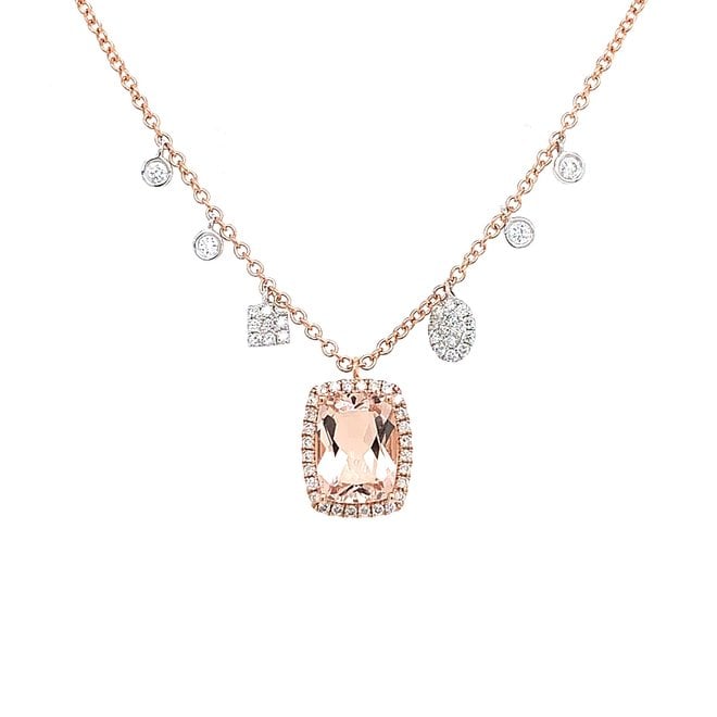 Morganite and diamond pendant with diamond charm accents