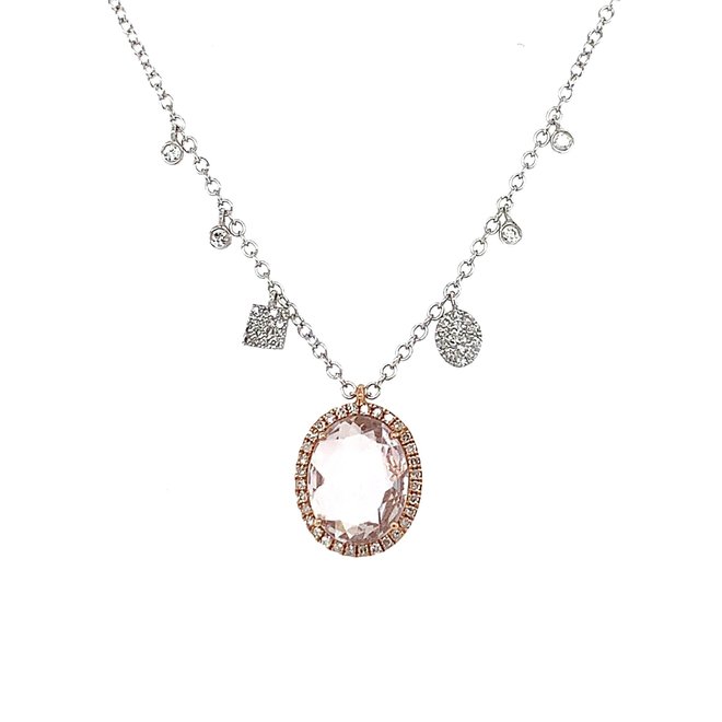 Oval morganite and diamond pendant with diamond charm accents