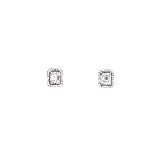 Emerald Shape Diamond Cluster Halo Earrings - Minichiello Jewellers