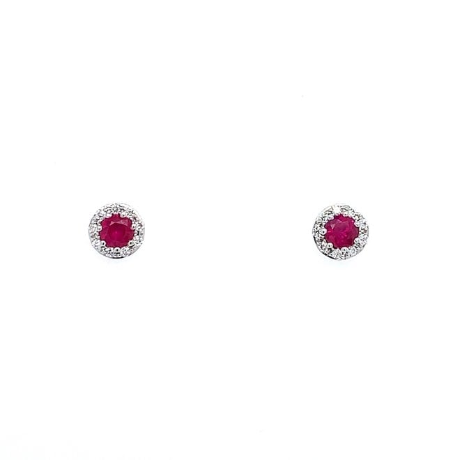 Ruby and diamond halo stud earrings