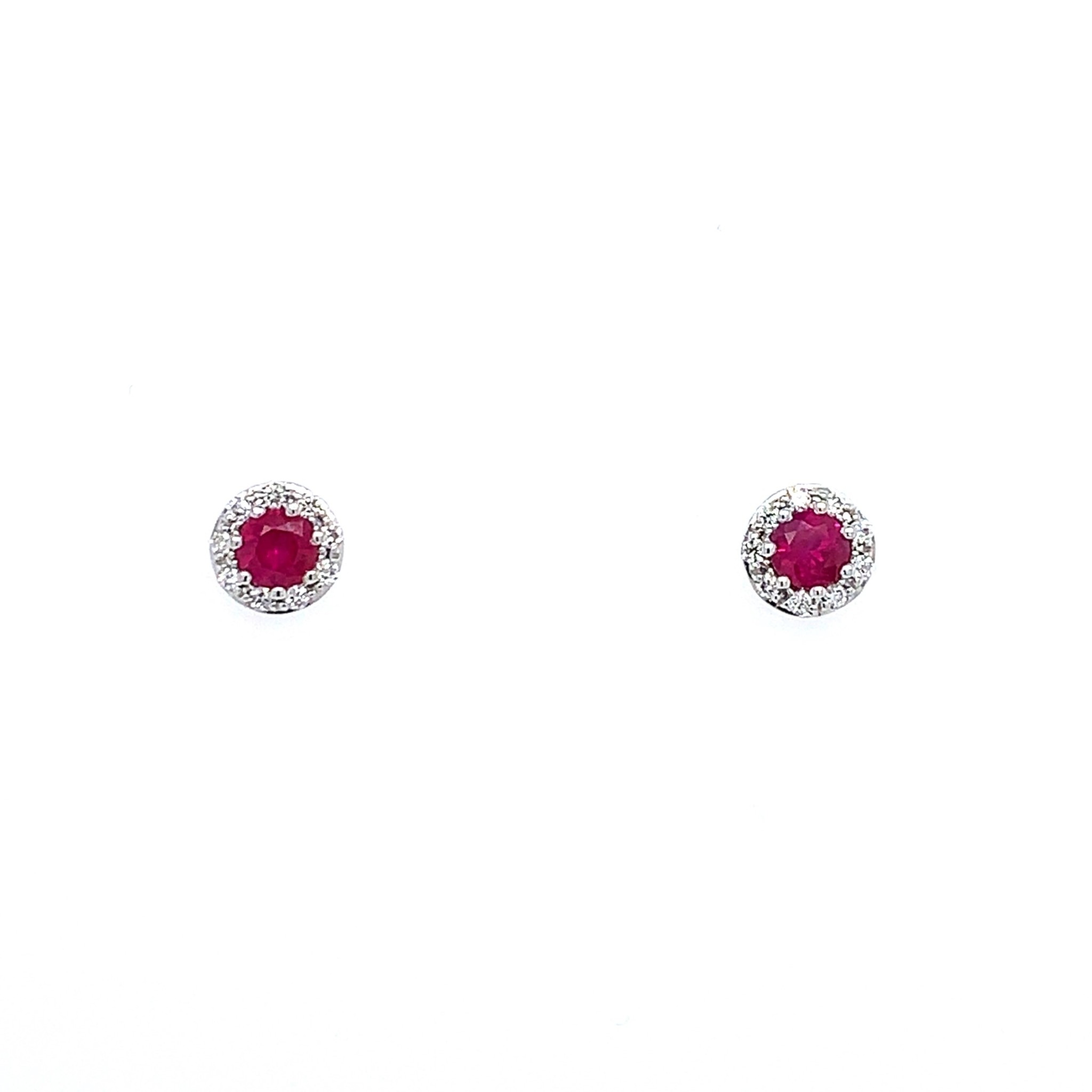 Ruby and Diamond Halo Stud Earrings - Minichiello Jewellers