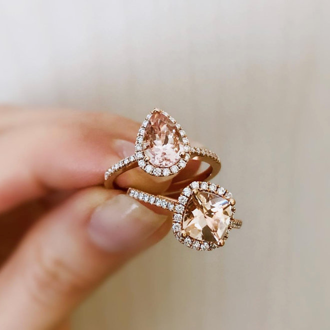 Pear shape morganite and diamond ring