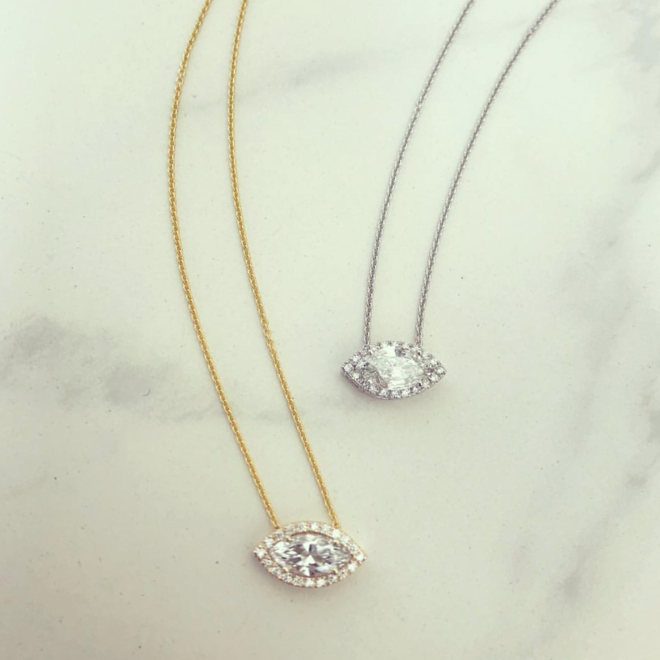 Marquise diamond halo pendant - white gold