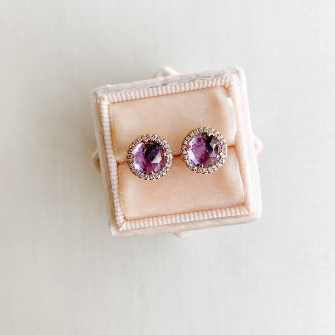 Pink amethyst and diamond earrings