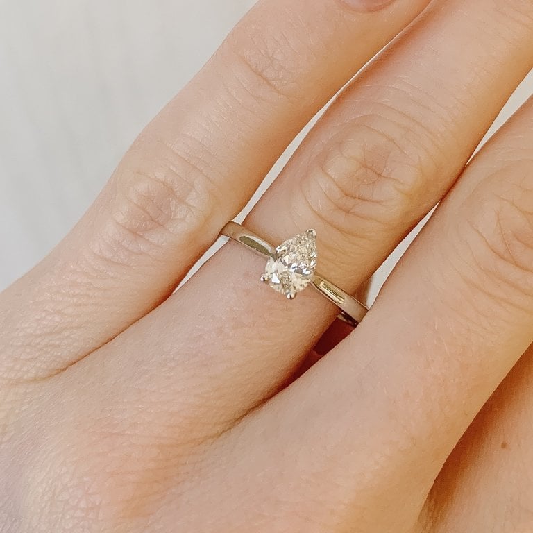 simple .75 ct pear shape solitaire