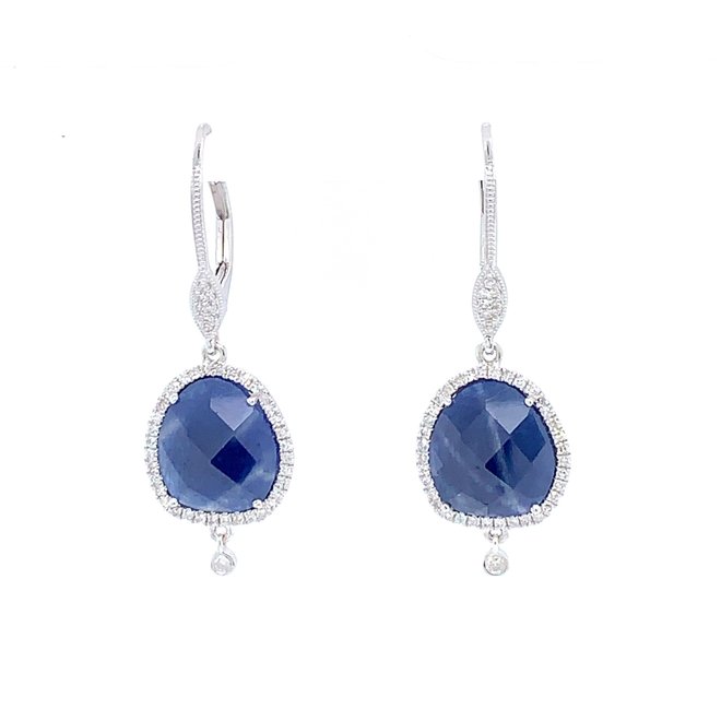 Rose cut blue sapphire and diamond earrings