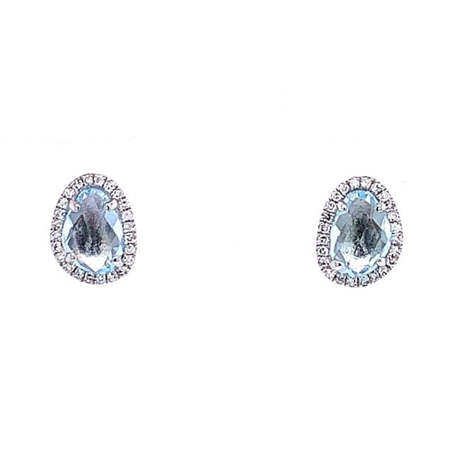Blue Topaz And Diamond Halo Stud Earrings