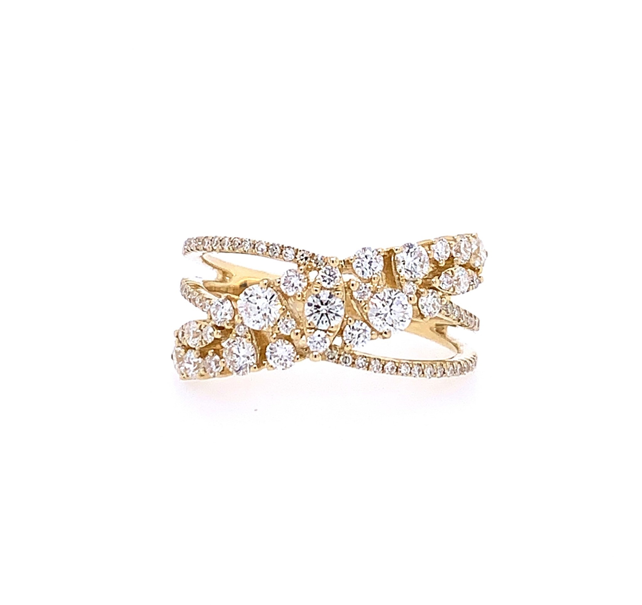 Gold crossover ring with diamonds discount