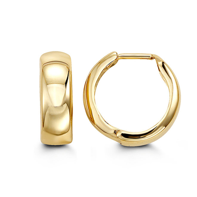 Yellow gold wide huggie earrings