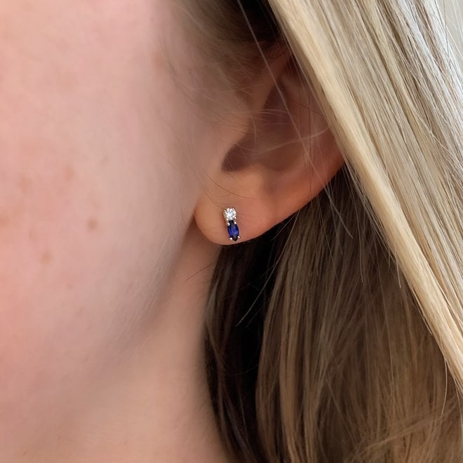 Marquise sapphire and diamond stud earrings