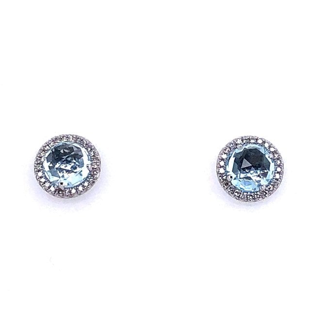 Blue topaz and diamond halo stud earrings