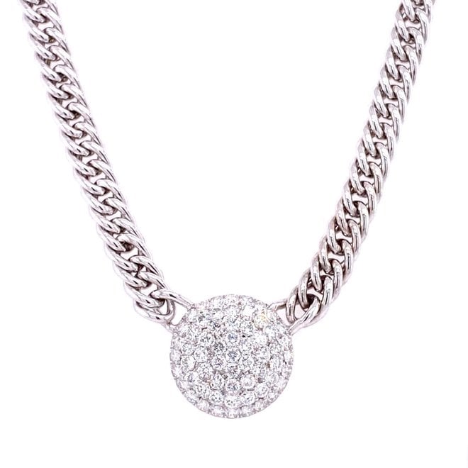 Curb link diamond disc necklace-white