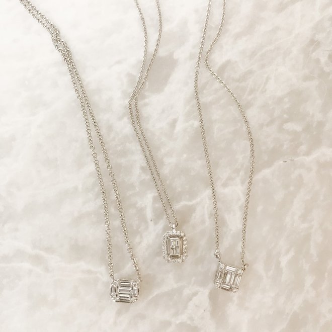 Emerald Cut Diamond Trio Cluster Necklace in White Gold | Borsheims