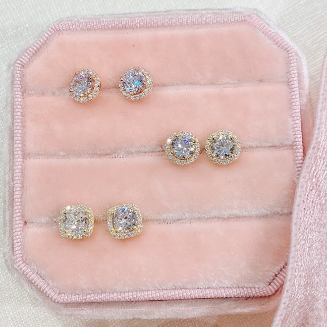 Rose gold plated cubic zirconia halo stud earrings