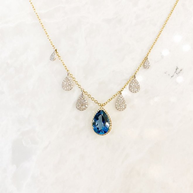 Tear drop blue topaz and diamond necklace