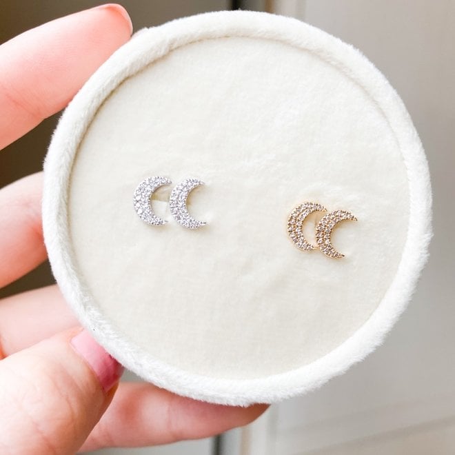 Diamond crescent moon stud earrings