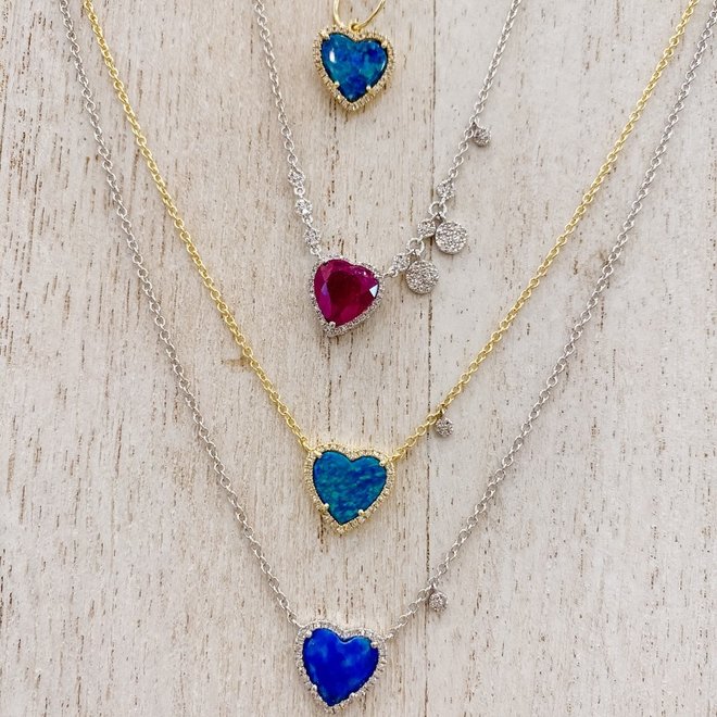Opal and diamond heart pendant