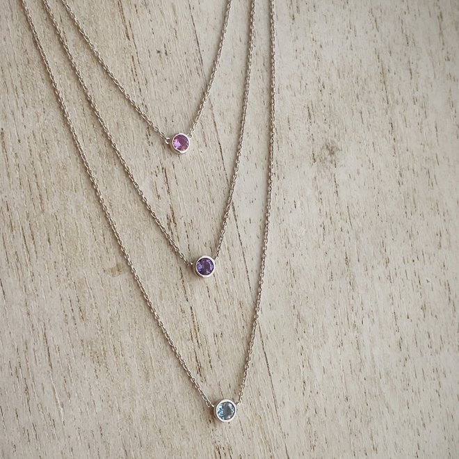 Bezel set birthstone necklace - pink sapphire