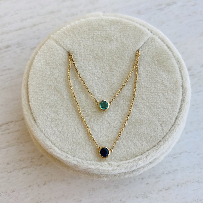 Bezel set birthstone necklace - blue sapphire
