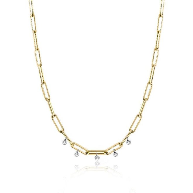 Diamond oval cable link necklace