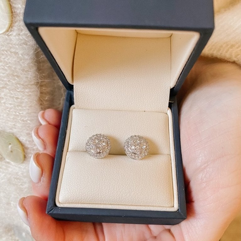 Diamond Halo Cluster Stud Earrings - Minichiello Jewellers