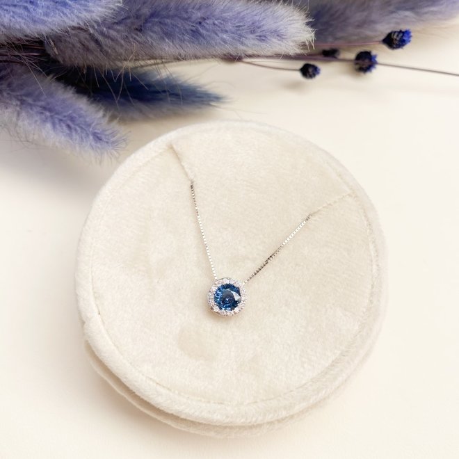 Sapphire and diamond halo pendant