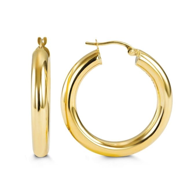 14KT Yellow Gold Oval 6mm Wide Hoop Earrings 30mm – LSJ