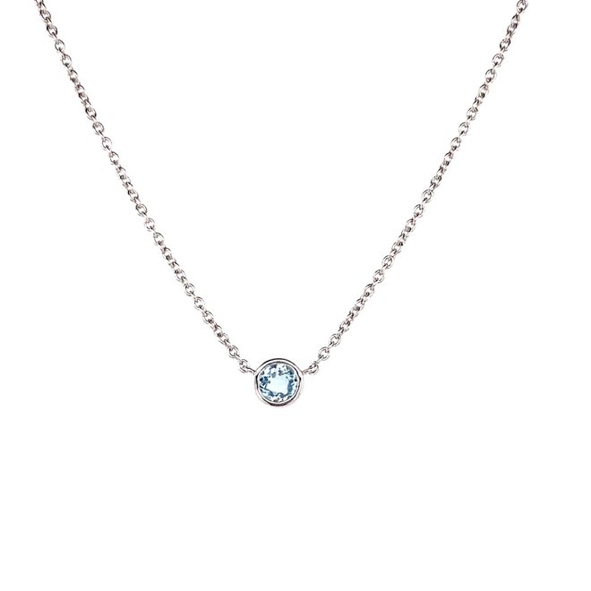 Bezel set birthstone necklace - blue topaz