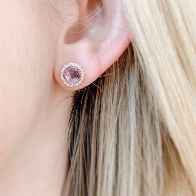 Pink amethyst and diamond earrings