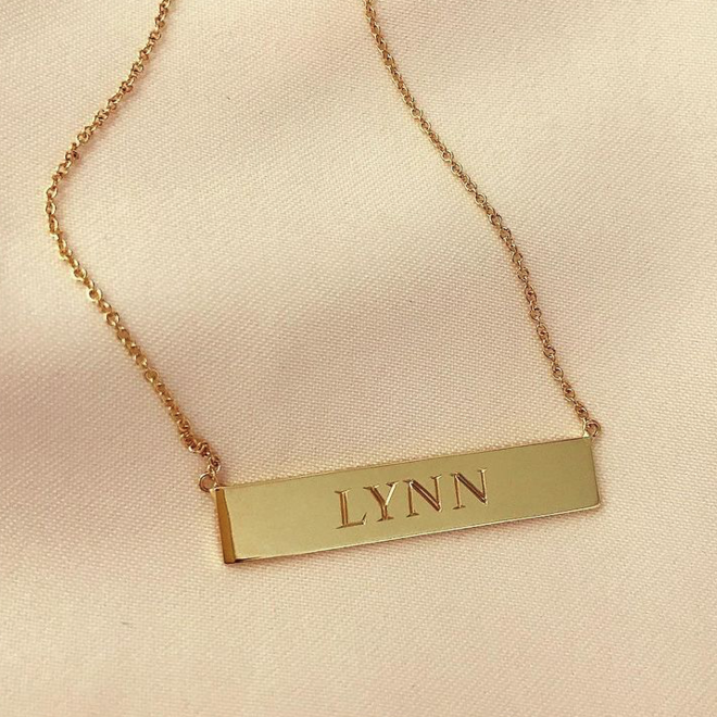 Yellow gold engrave-able bar necklace