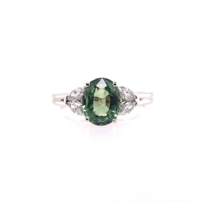 Green sapphire and diamond ring