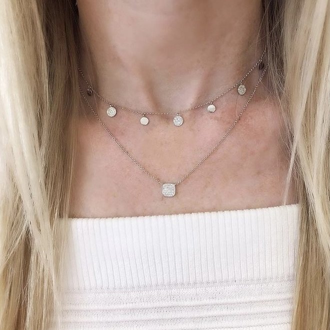 Diamond disc drop necklace - white gold