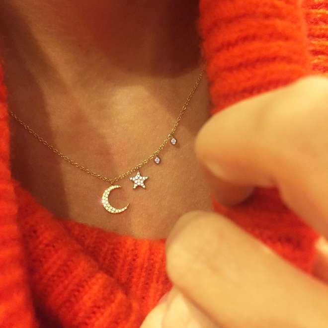 Moon and star celestial charm necklace