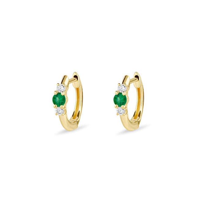 Emerald and diamond petite huggie earrings