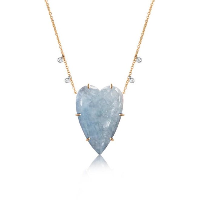 Aquamarine and diamond heart necklace