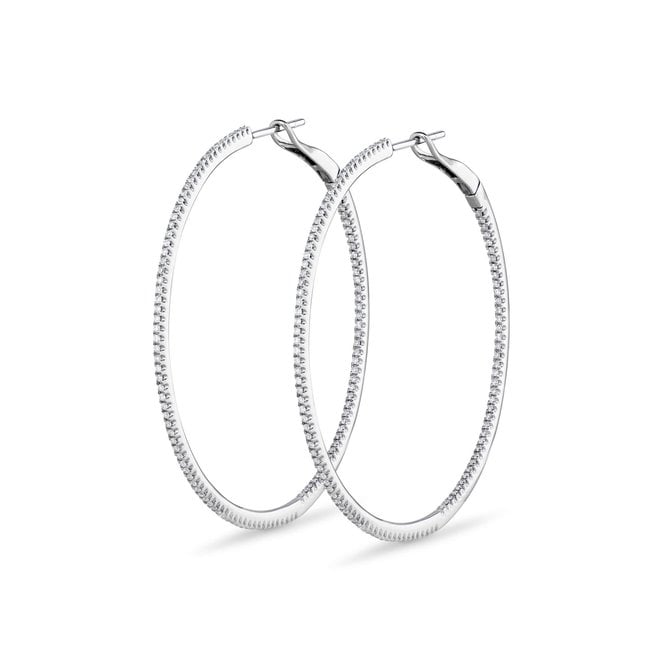 Inside outside diamond hoop earrings 1-3/4 inch