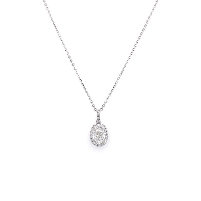 Oval diamond halo pendant