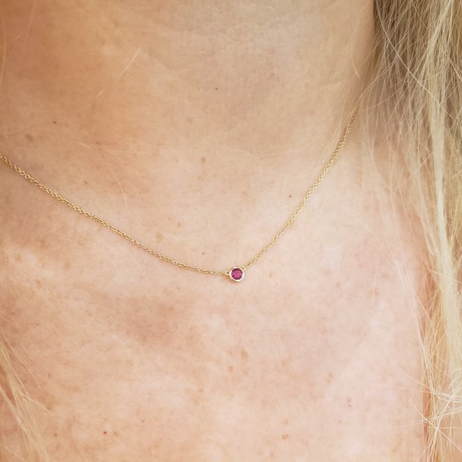 Bezel set birthstone necklace - ruby