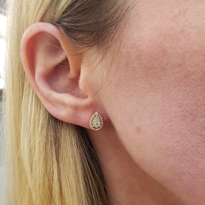 Pear shape diamond stud earrings-yellow gold