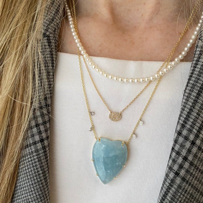 Aquamarine and diamond heart necklace