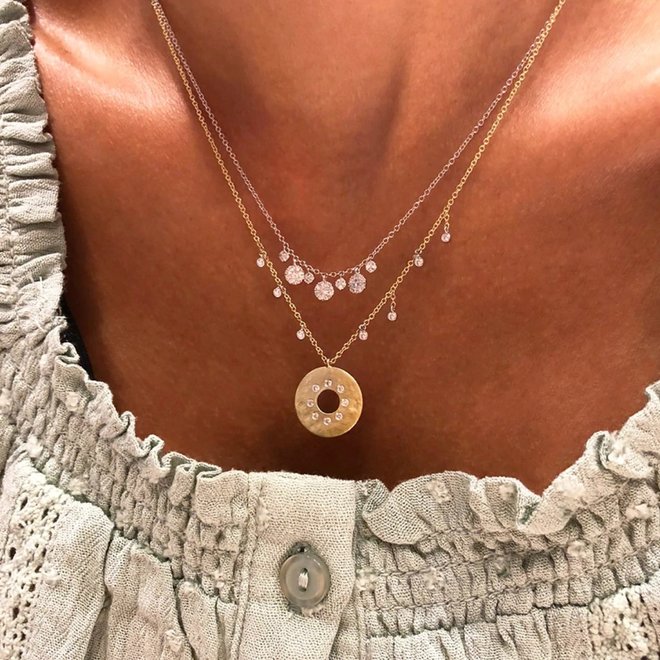 Seven diamond disc necklace