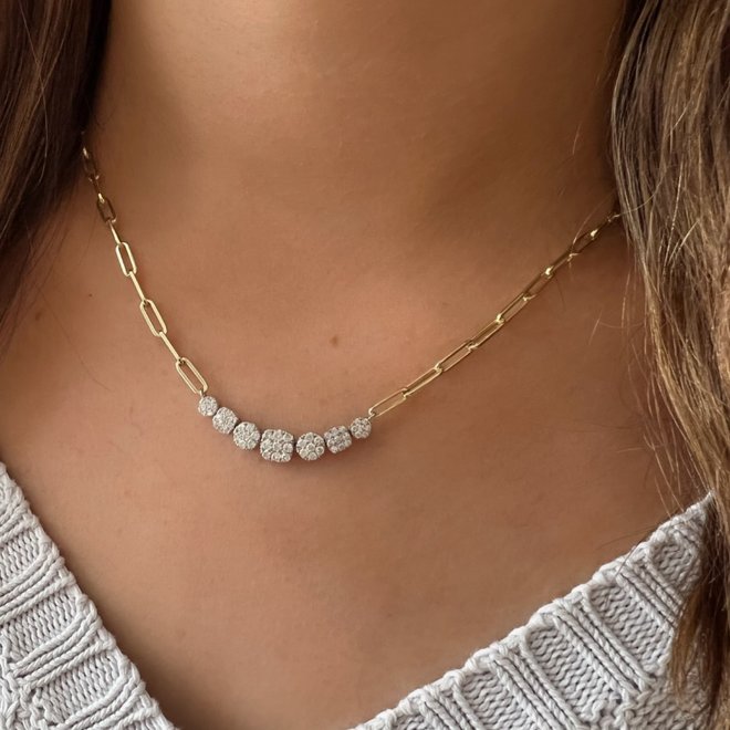 Diamond cluster cable link necklace