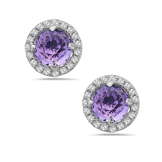 Amethyst and diamond halo earrings-white gold