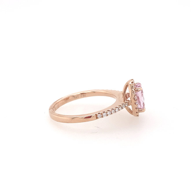 Padparascha sapphire and diamond halo ring