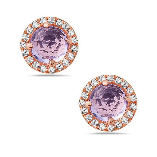 Amethyst and diamond halo earrings-rose gold