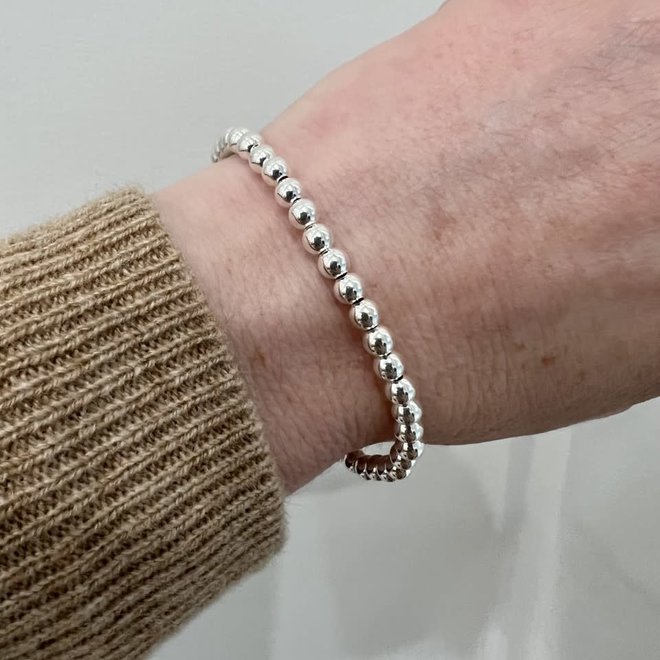 4mm, Sterling Silver Bead Bracelet. 6.5 Inches