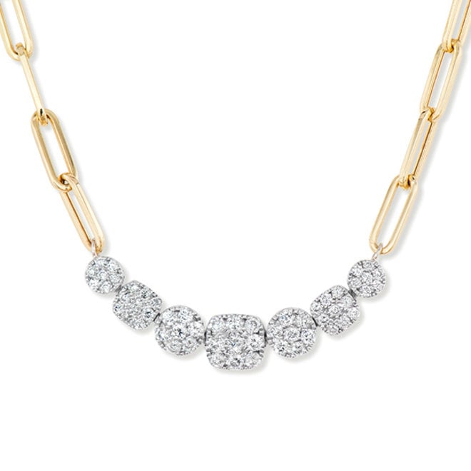 Diamond cluster cable link necklace