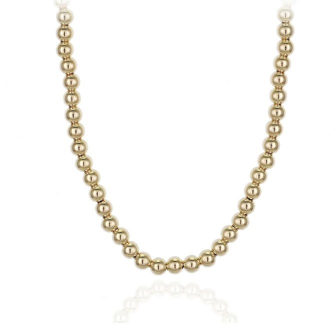 8001747. 3mm, 14K YG Filled Bead Necklace. 14-15 Inches