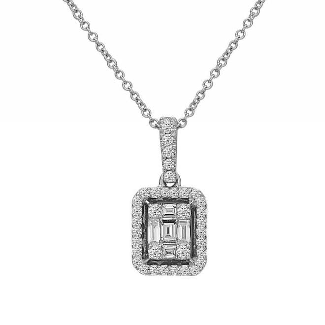 Emerald shape diamond cluster halo pendant