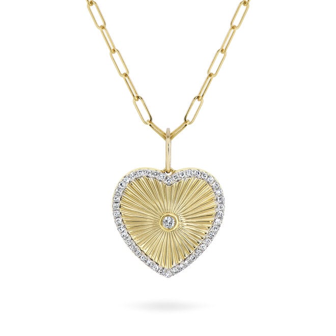 Fluted diamond heart pendant